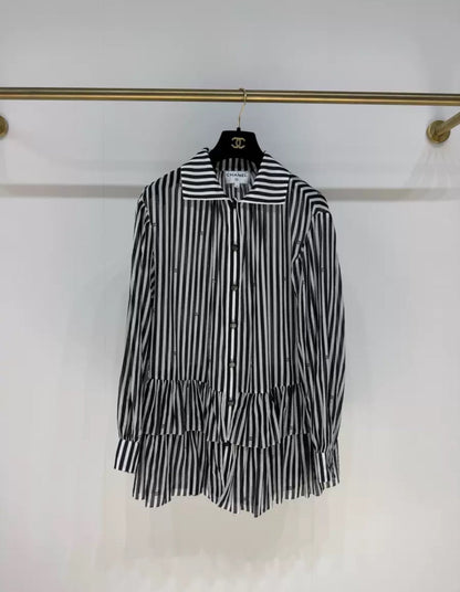 Chanel 24M rhinestone double CC striped shirt dress