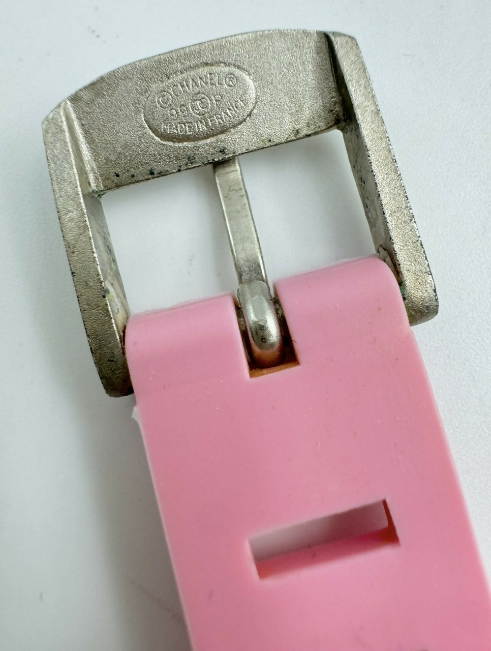Chanel Vintage 99P Rubber Pink with Peach Wording Bracelet