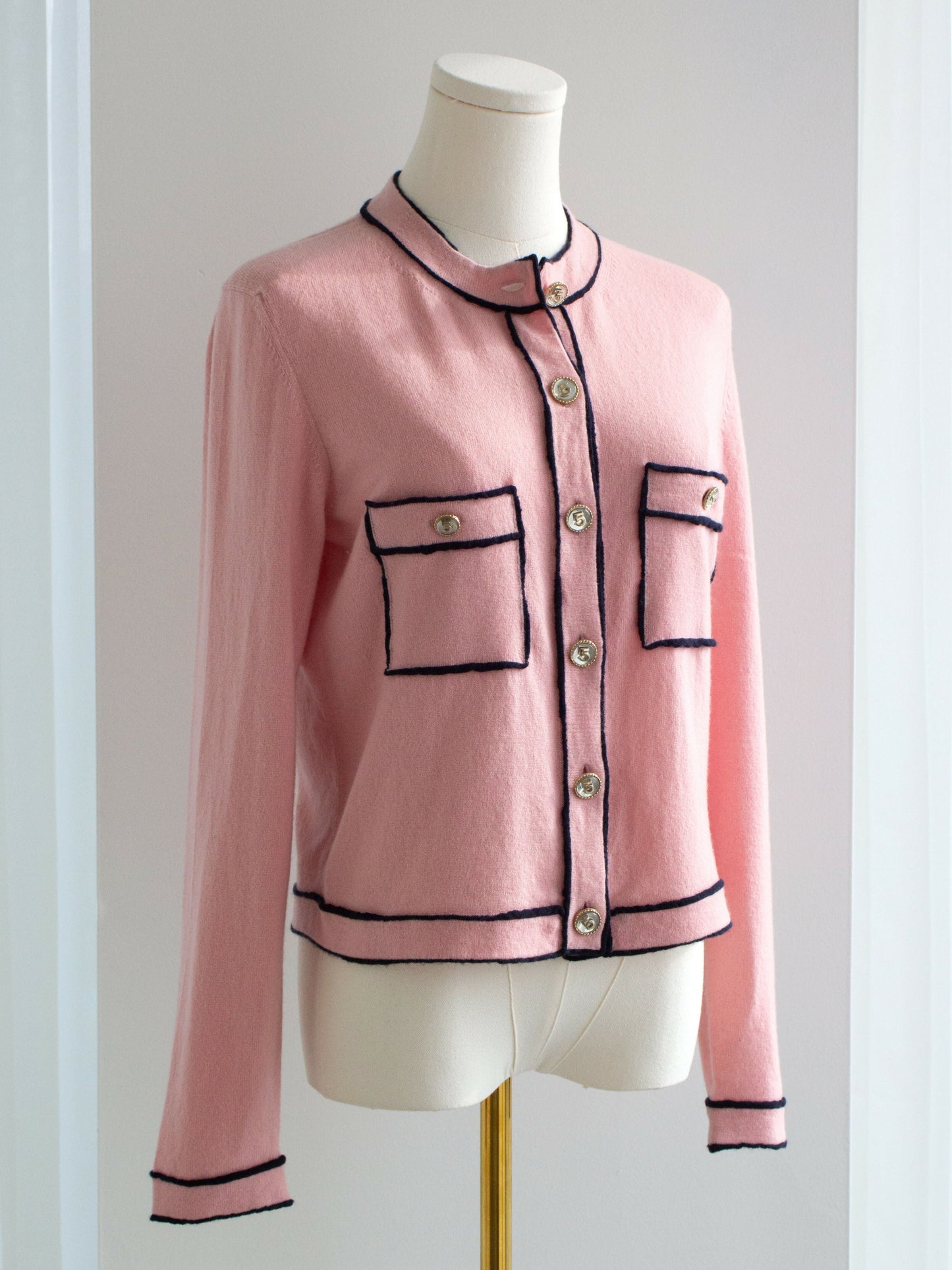 Chanel S/S 2021 Pink Cashmere Navy CC N5 21P 21S Cardigan
