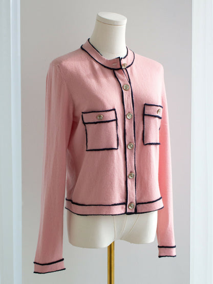 Chanel S/S 2021 Pink Cashmere Navy CC N5 21P 21S Cardigan