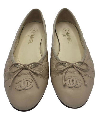 Chanel Beige Quilted Leather CC Bow Ballet Flats EU 38.5