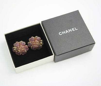 Chanel Vintage 02A Gripoix Pink Camellia Clip-on Earring