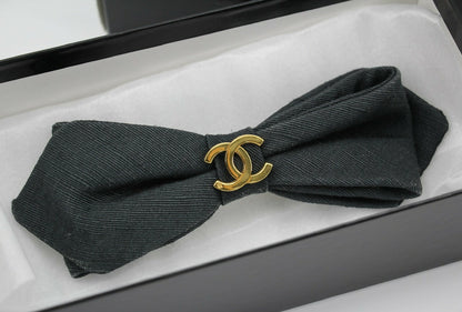 Chanel Vintage 1881-85 Denim Black Bow Hair Clip
