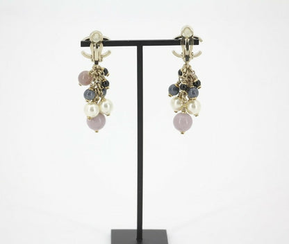 Chanel A11P Imitation Pearl Purple Blue Grape String CLIP-on Earrings