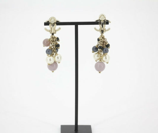 Chanel A11P Imitation Pearl Purple Blue Grape String CLIP-on Earrings