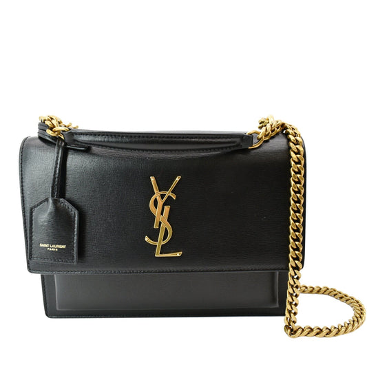 YVES SAINT LAURENT Monogram Sunset Medium Leather Shoulder Bag Black