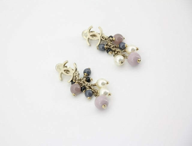 Chanel A11P Imitation Pearl Purple Blue Grape String CLIP-on Earrings