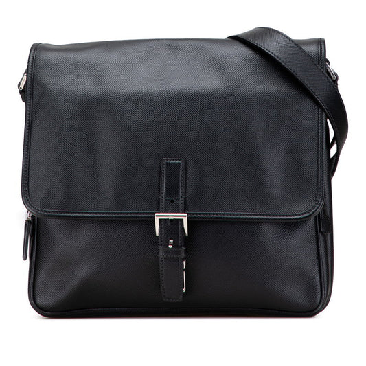 Prada Triangle Logo Plate Saffiano Shoulder Bag