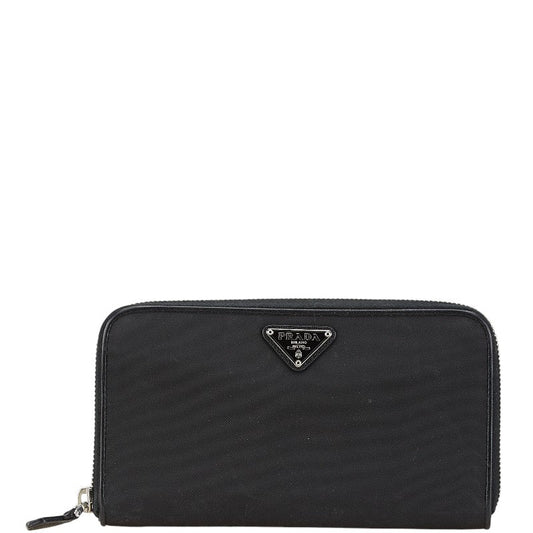 Prada Triangle Logo Plate Nylon Leather Long Wallet