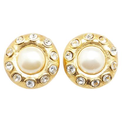Chanel Rhinestone Faux Pearl Earrings