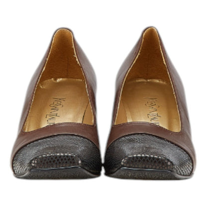 Saint Laurent Square Toe Python Embossed Leather Pumps