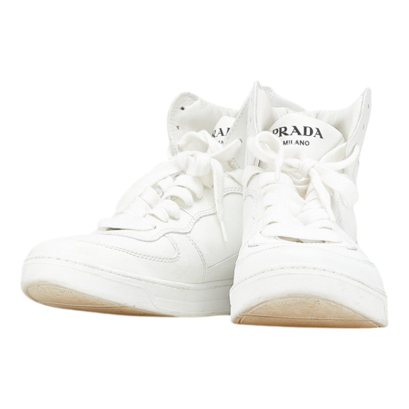 Prada Triangle Logo High Cut Leather Sneakers