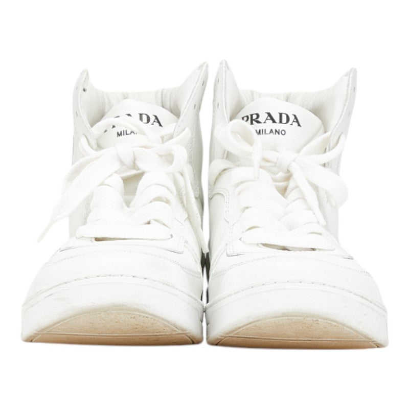 Prada Triangle Logo High Cut Leather Sneakers