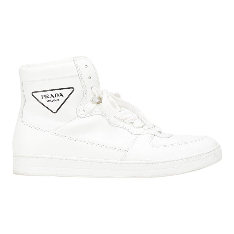 Prada Triangle Logo High Cut Leather Sneakers
