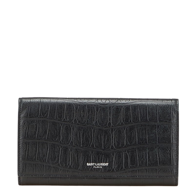 Saint Laurent Crocodile Embossed Leather Long Wallet