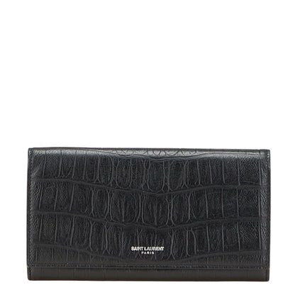 Saint Laurent Crocodile Embossed Leather Long Wallet