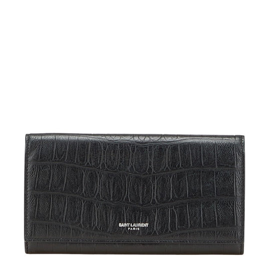 Saint Laurent Crocodile Embossed Leather Long Wallet