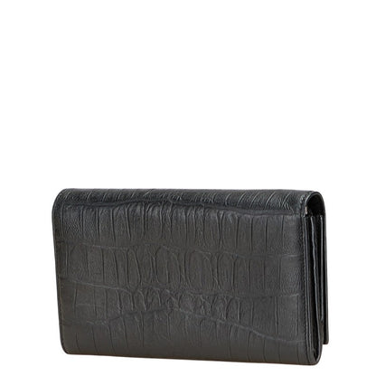 Saint Laurent Crocodile Embossed Leather Long Wallet