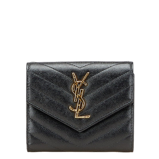 Saint Laurent YSL V Stitch Leather Trifold Wallet