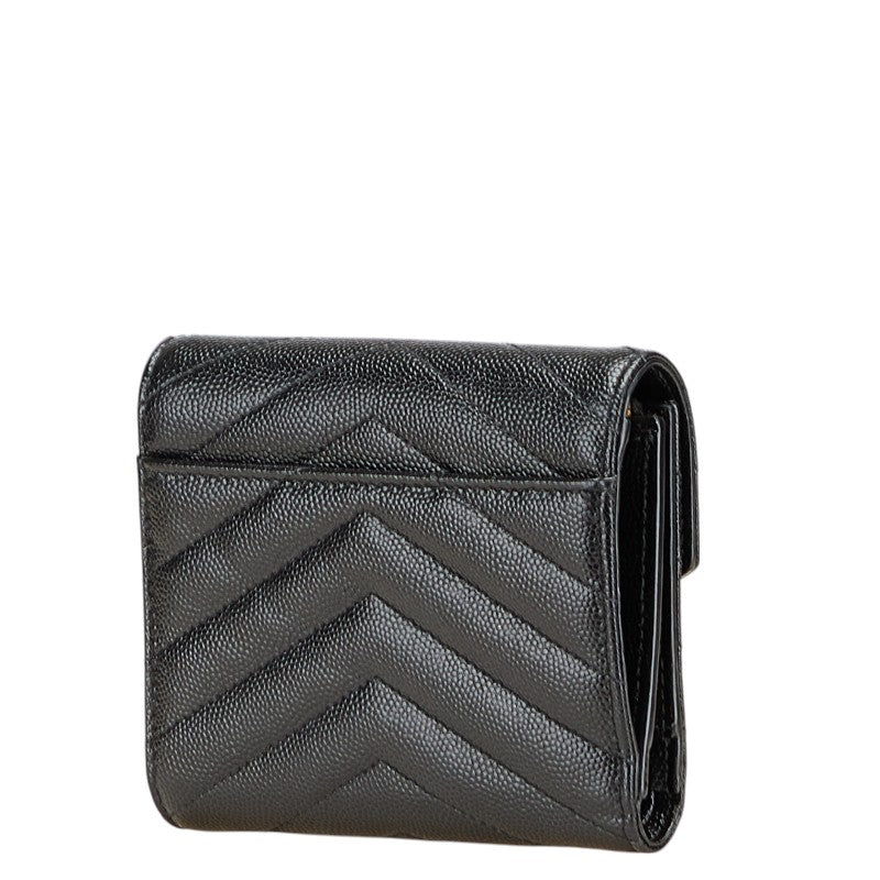 Saint Laurent YSL V Stitch Leather Trifold Wallet