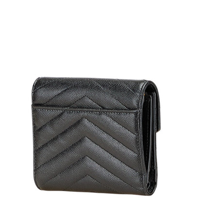 Saint Laurent YSL V Stitch Leather Trifold Wallet
