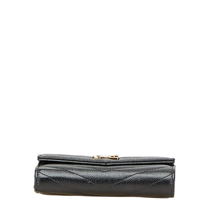 Saint Laurent YSL V Stitch Leather Trifold Wallet