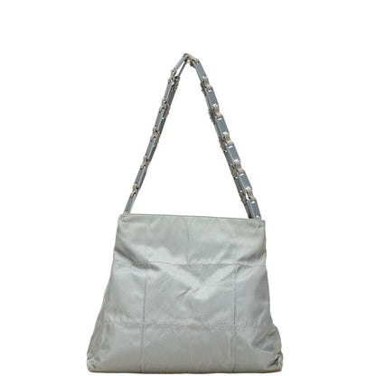Prada Triangle Logo Plate Nylon Leather Tote Bag
