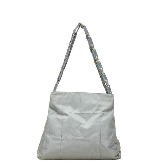 Prada Triangle Logo Plate Nylon Leather Tote Bag