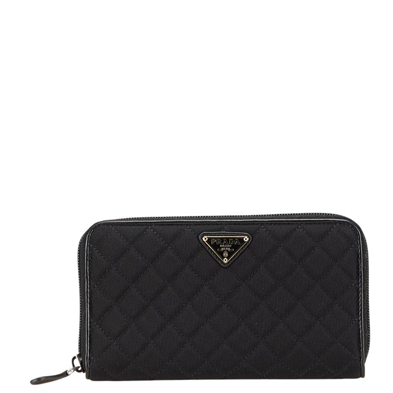 Prada Triangle Logo Plate Nylon Leather Long Wallet