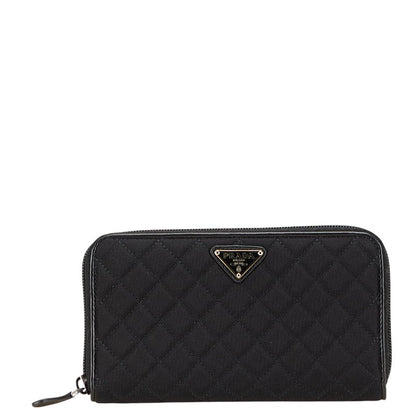 Prada Triangle Logo Plate Nylon Leather Long Wallet