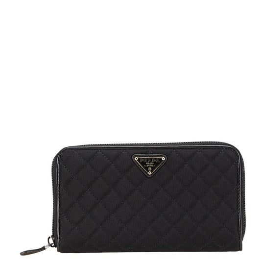 Prada Triangle Logo Plate Nylon Leather Long Wallet