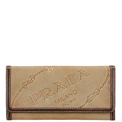 Prada Logo Jacquard Canvas Leather Long Wallet