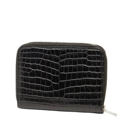 Saint Laurent YSL Crocodile Embossed Leather Zip Wallet