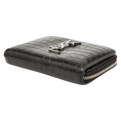 Saint Laurent YSL Crocodile Embossed Leather Zip Wallet