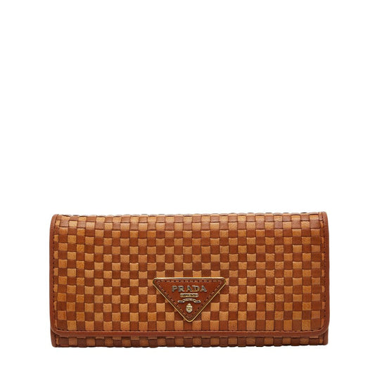 Prada Logo Intrecciato Triangle Plate Leather Wallet