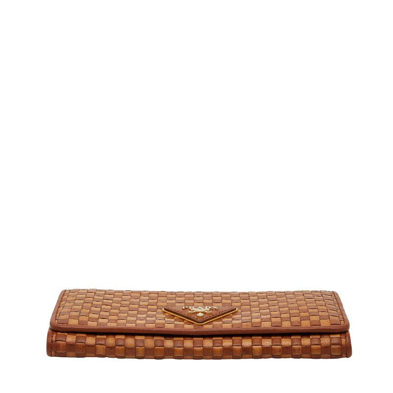 Prada Logo Intrecciato Triangle Plate Leather Wallet