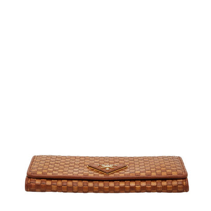 Prada Logo Intrecciato Triangle Plate Leather Wallet