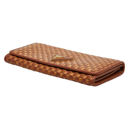 Prada Logo Intrecciato Triangle Plate Leather Wallet