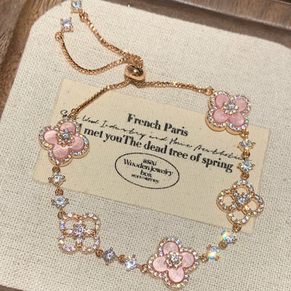Pink Fritillary Four Leaf Clover Bracelet