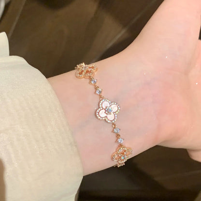 Pink Fritillary Four Leaf Clover Bracelet