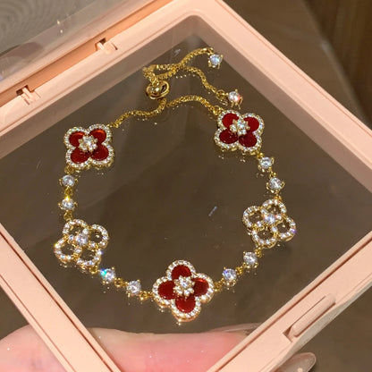 Pink Fritillary Four Leaf Clover Bracelet