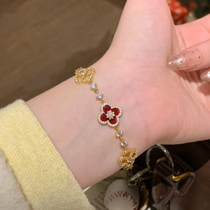 Pink Fritillary Four Leaf Clover Bracelet