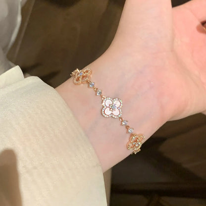 Pink Fritillary Four Leaf Clover Bracelet
