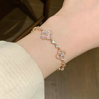 Pink Fritillary Four Leaf Clover Bracelet