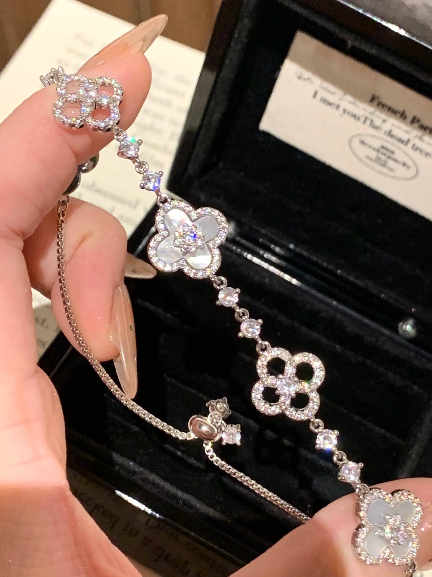 Pink Fritillary Four Leaf Clover Bracelet