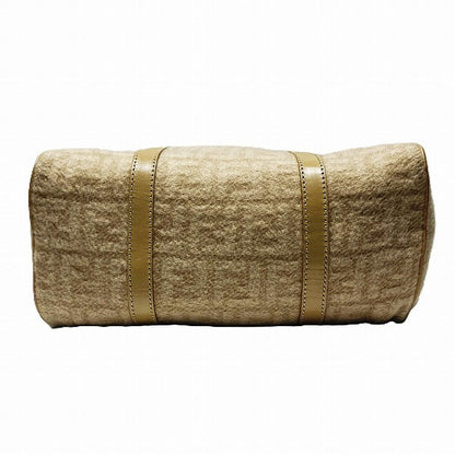 Fendi Zucca Canvas Wool Leather Boston Bag