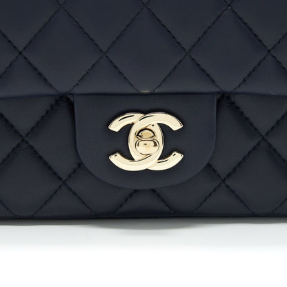 Chanel Mini Rectangular Flap Bag Lambskin Navy L