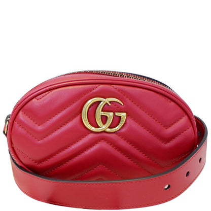 GUCCI GG Marmont Matelasse Leather Belt Bag 476434 Red
