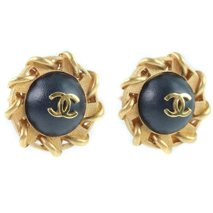 Chanel Gold Plated Leather Earrings