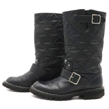 Chanel Matelasse Leather Coco Mark Engineer Boots